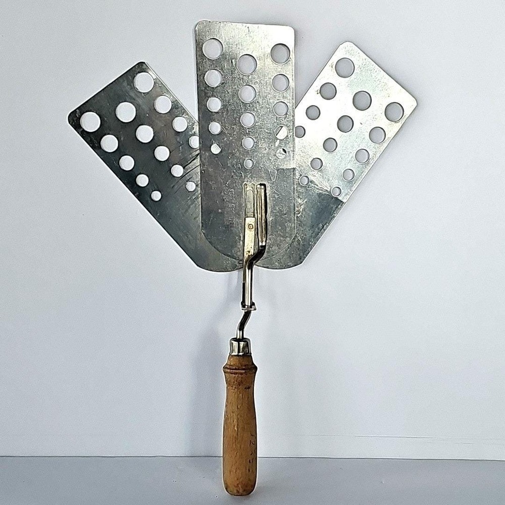 Vtg Retro Triple Spatula Expandable 3 Blade Wide Flip Rare USA‎ Wood Handle 1951